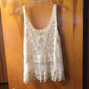 Sheer white lace Express tank top.